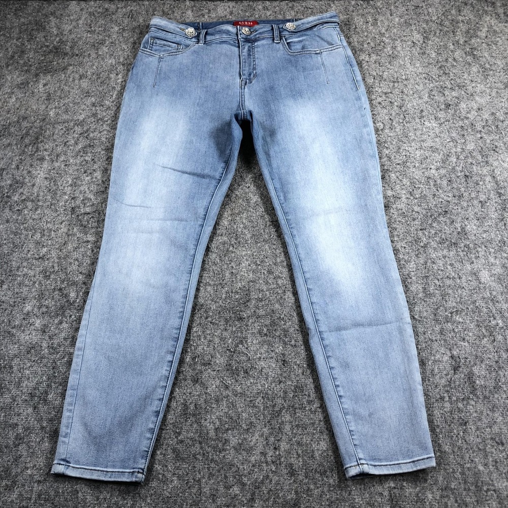 GUESS Jeans Womens 32 Light Wash Mid Rise Skinny Rhinestone Stretch Denim Blue